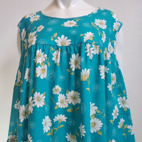 Vintage 90s Roaman's Plus Size Teal Floral Tent Dress 1X - Picture 6 of 8
